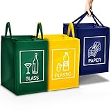 TRESKO Set de 3 Bolsas para Reciclar Basura | Sistema de Reciclaje para Vidrio, plástico y Papel