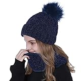 Tacobear Gorro Invierno Mujer y Bufanda Círculo Sombreros de punto Mujer Caliente Gorros de punto con Pompón Cuello...