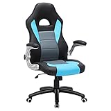 SONGMICS OBG28BU Silla Racing, De Oficina Alta, con Altura Ajustable, Color Azul, 70 x 70 x (118-128) cm