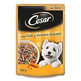 Cesar Comida Húmeda para Perros, Sabor Pollo y Verduras en Salsa (Pack de 24 bolsitas x 100g)